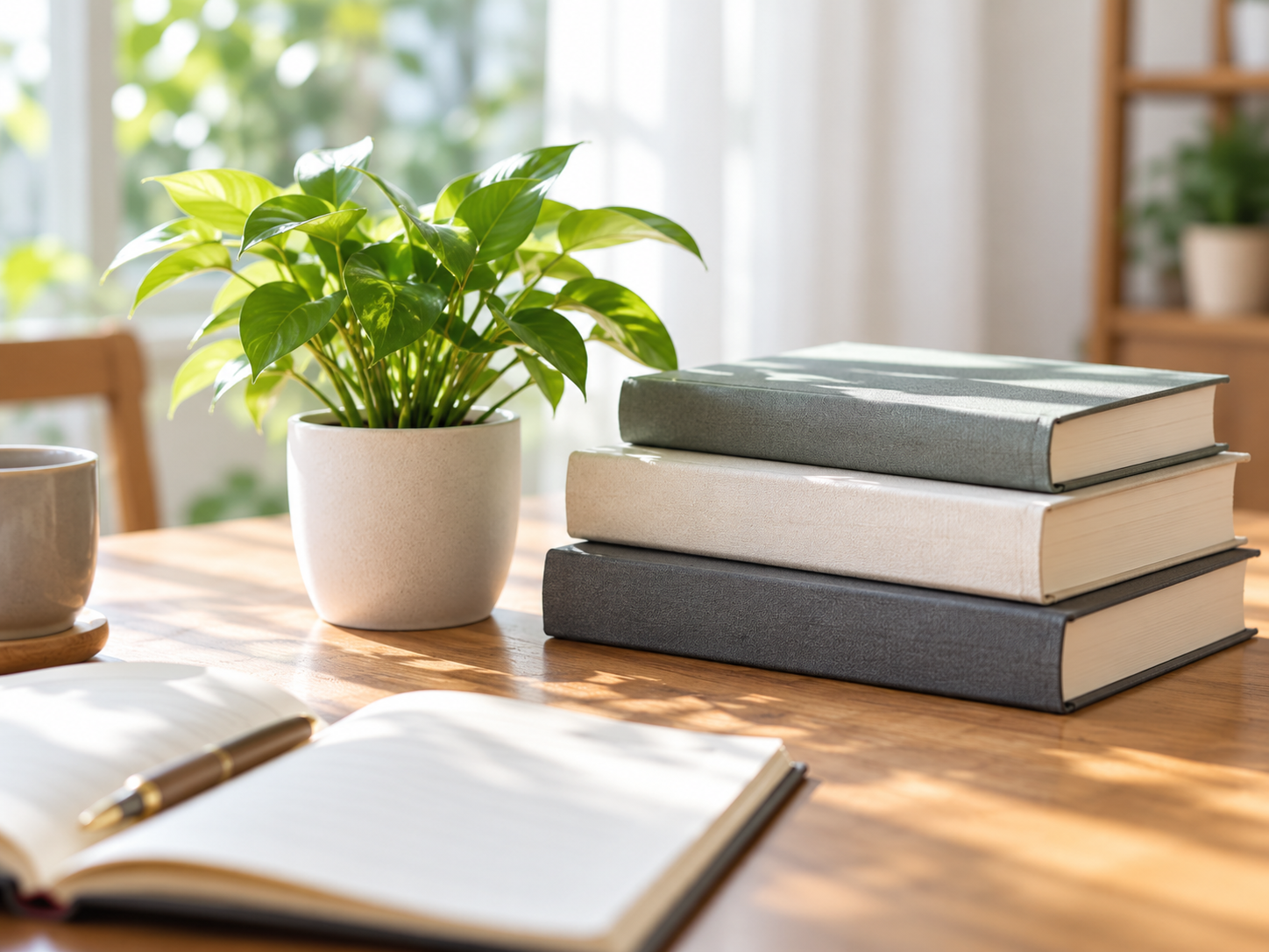 人生計画を考える本と植物のイメージ